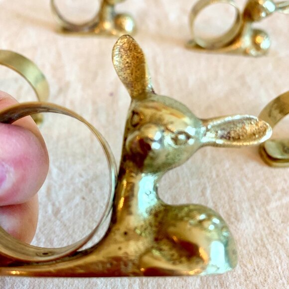 Set of 5 Vintage Unique Animal Variety of Brass Napkin Rings - Picture 4 of 5